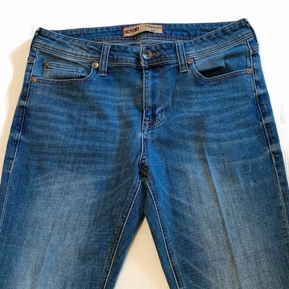 Seven7 Men's 32x32 Straight Fit Jeans Medium Wash Distressed Stretch Pleat - Picture 2 of 8